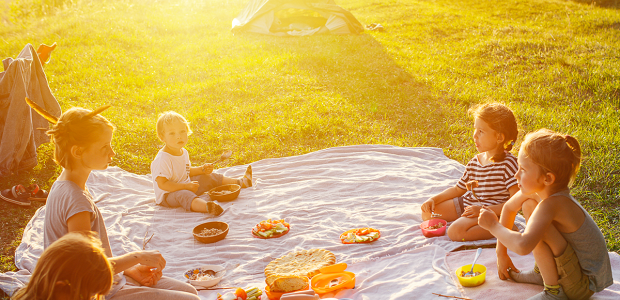 Children's picnic on the grass